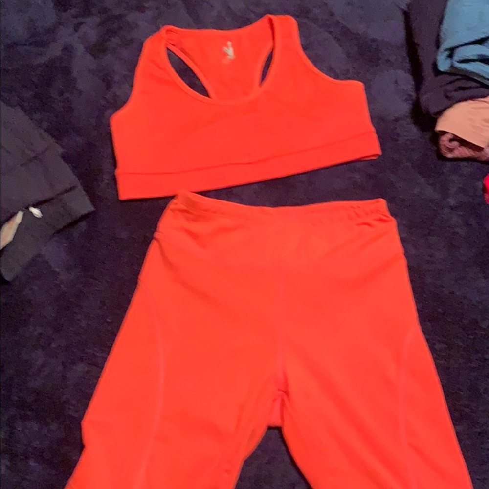 Two piece neon orange bright pink